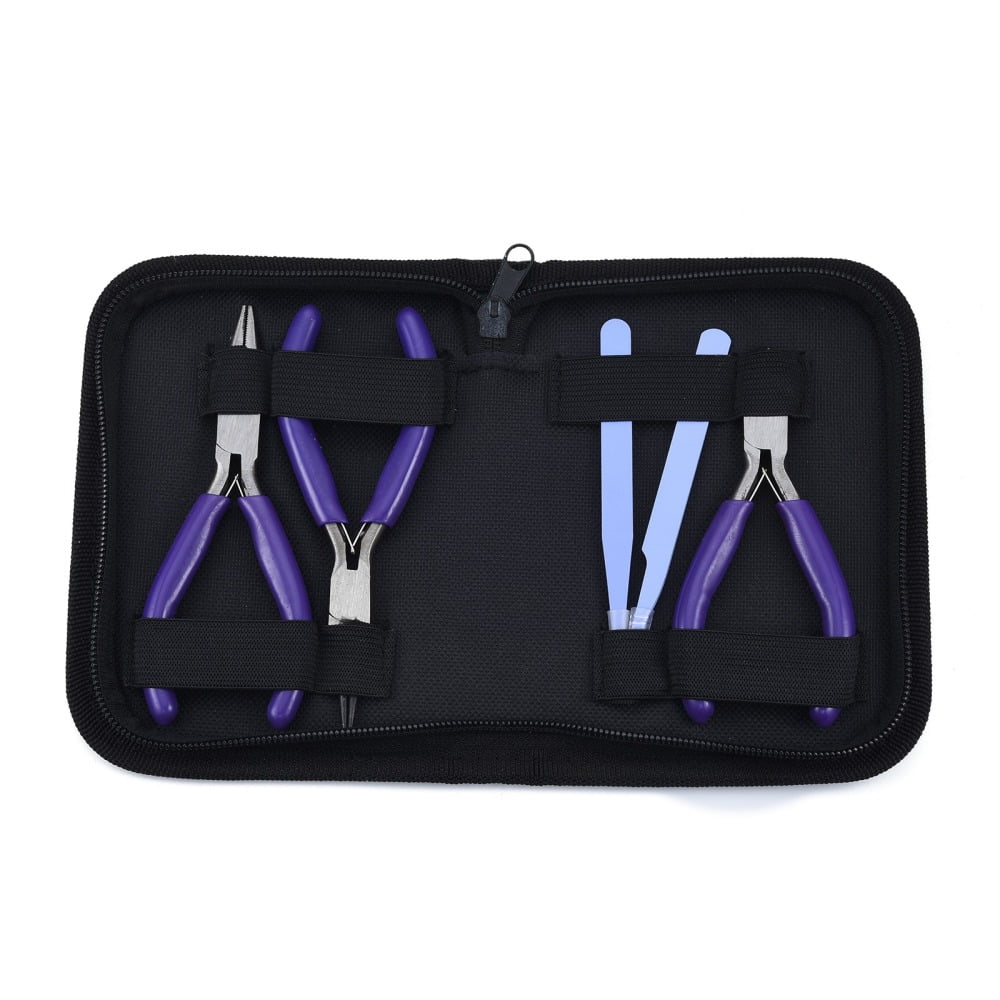 Steel Pliers Tweezers Set with Plastic Handles including Side Cutter Pliers Round Nose Plier Needle Nose Wire Cutter Plier Straight Bent Tip Tweezers