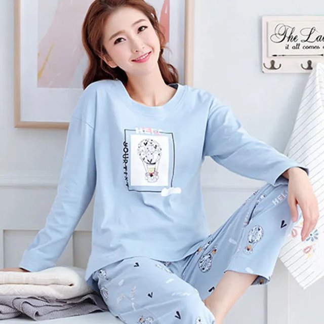 Ropa de dormir para mujer, pantalones finos de manga larga, conjunto de ropa informal para el hogar, moda cómoda antienvejecimiento para el hogar, primavera y otoño