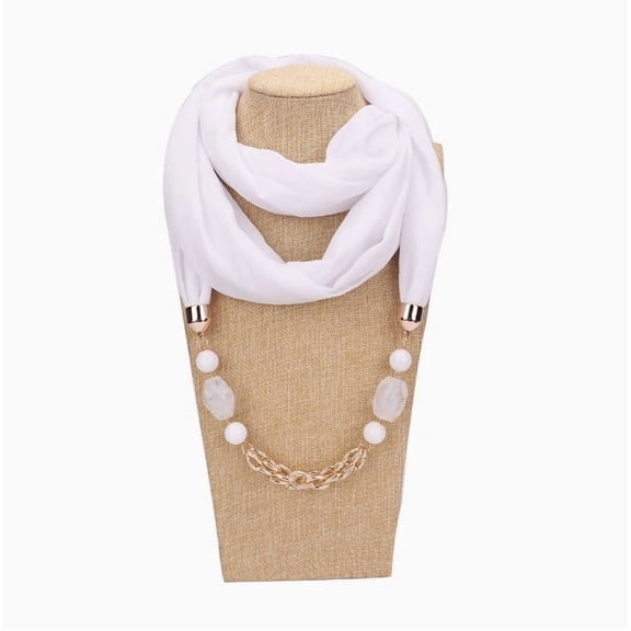 Infinity Scarf Accessory for Women Beaded Necklace Trendy Casual Spring Summer 2026 White