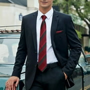 HISDERN Red Ties for Men Stripe Plaid Ties and Pocket Square Cufflinks Silk Necktie Set Business
