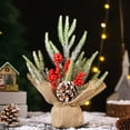 thumbnail image 3 of Artificial Christmas Tree Table Decoration,Mini Snow Dusted Pine with Red Berries Pinecones,Artificial Burlap Wrapped Tabletop Xmas Trees for Home Office Room Holiday Decor, 3 of 7
