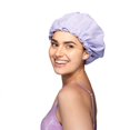 thumbnail image 1 of Large Shower Cap, Reusable, Double Layer Lined with Soft Waterproof Material, Ruffle Trim, for All Hair Lengths (Purple), 1 of 5