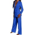 thumbnail image 3 of Pants Suits for Women Dressy 2 Piece Business Casual Lapel Long Sleeve Open Front Blazer Pants Suit Set Blue XL, 3 of 8