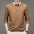 thumbnail image 7 of Men‘s Long Sleeve Turn-down Collar Waffle T-shirt Business Casual Contrast Line  Shirt, 7 of 7