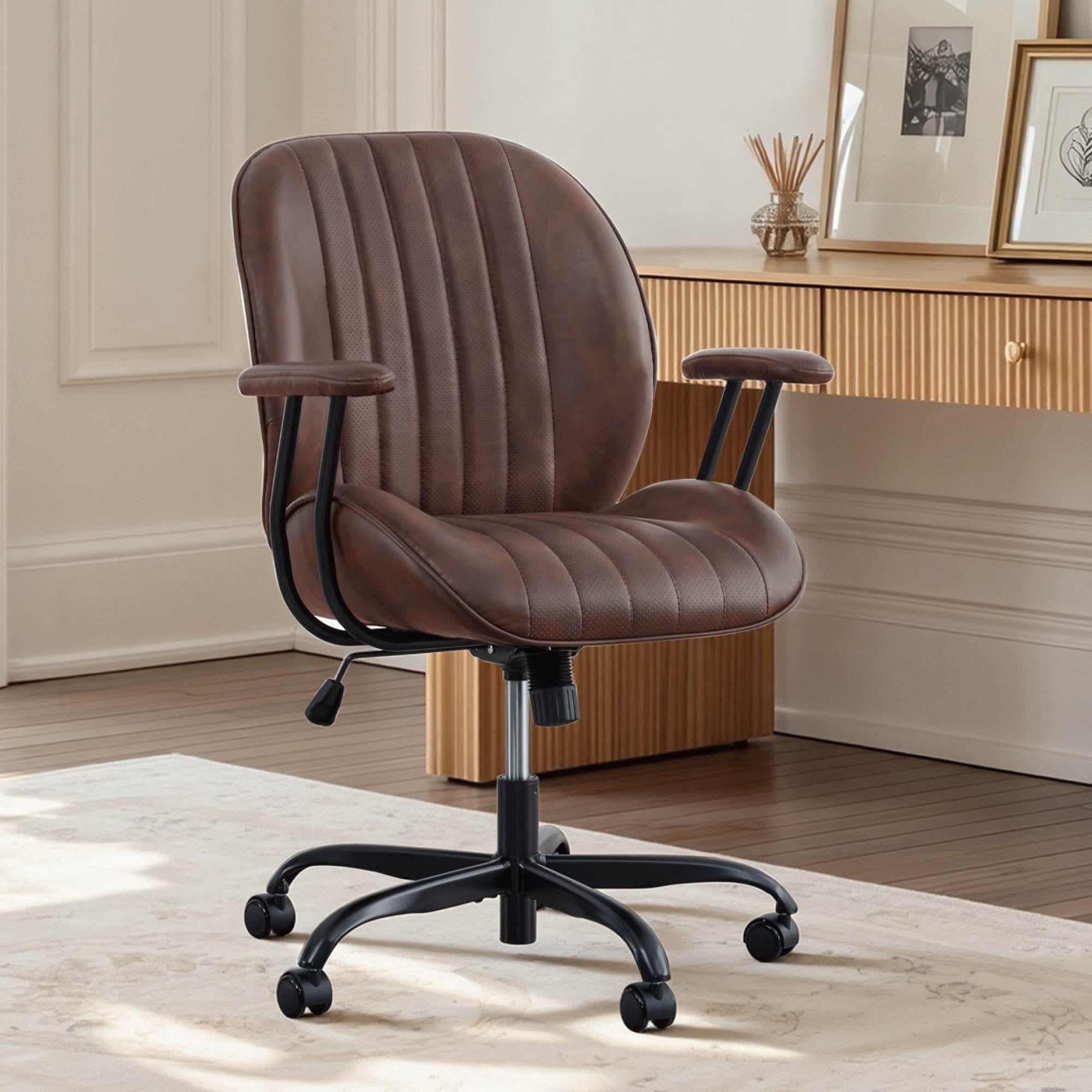 Spruce & Spring Faux Leather Office Chair with Swivel Base, Ergonomic High-Back Design, Breathable PU/Polyester Blend, Espresso