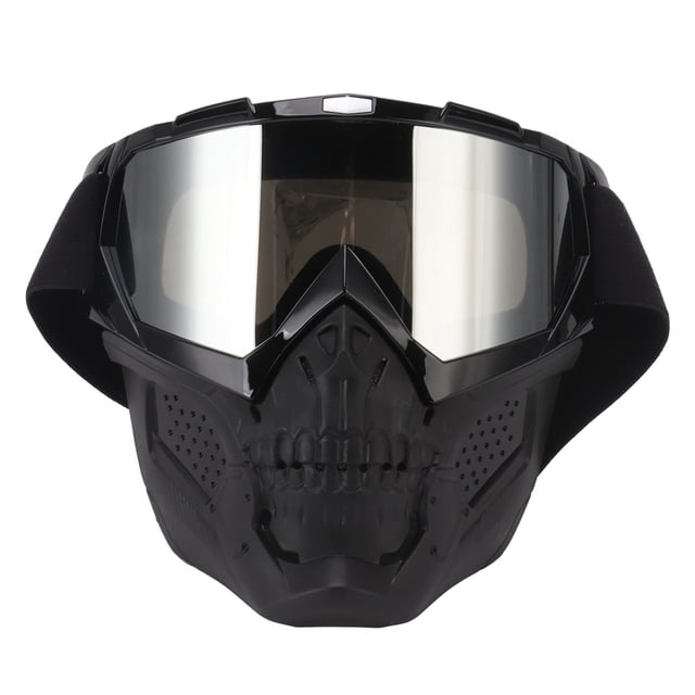 Off Road Skull Gooles , Environmental Protection Skull Goggles Comfortable Practical Elastic for Hiking Black Frame Silver Goggles Lens
