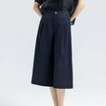 thumbnail image 4 of Mrat Women's Baggy Linen Capris Wide Leg Capris Solid Beach Cropped Culottes Office Pants with Pocket S-93 Navy XL, 4 of 7