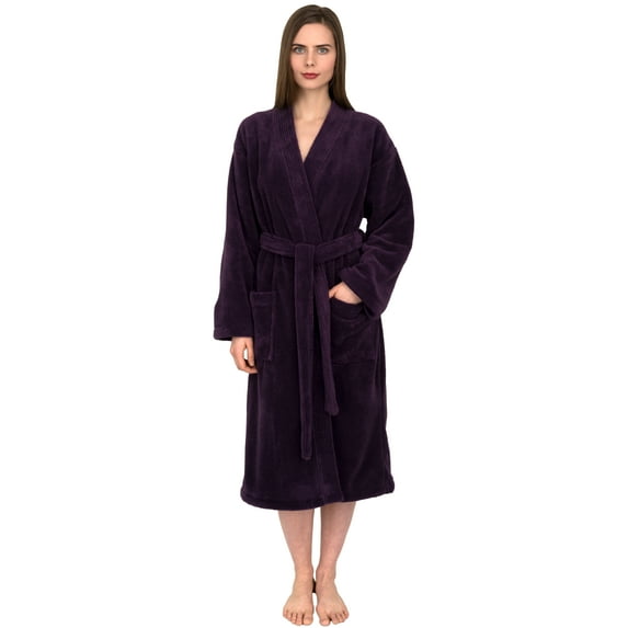 TowelSelections Women's Soft Plush Robe Fleece Kimono Spa Bathrobe X-Small/Small Wine Berry
