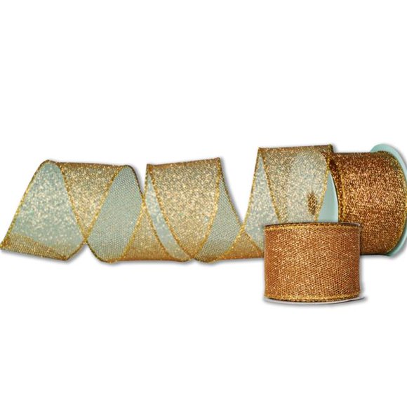 Queens of Christmas RBN-19184-GO-2PK 2.5 in. Wide 10 yards Ribbons, Gold - Pack of 2