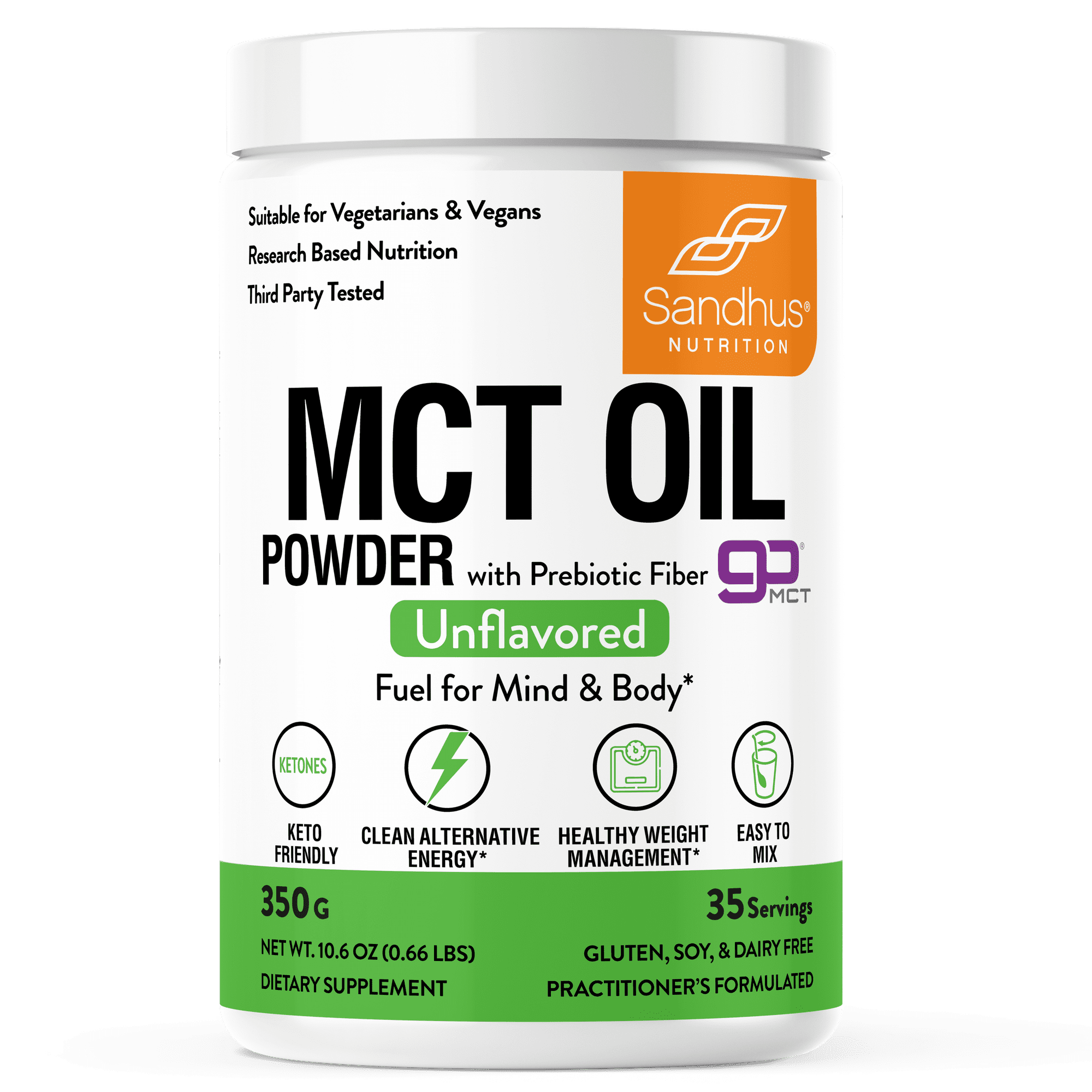 Sandhu's MCT Oil Powder with Prebiotic Fiber, C8 & C10 Fatty Acids, No-Fillers, 35 Servings