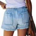 thumbnail image 3 of Women'S Summer Mid Waist Elastic Denim Shorts Stretchy Short Casual Hot Pants with Pockets Light Blue XXL, 3 of 8
