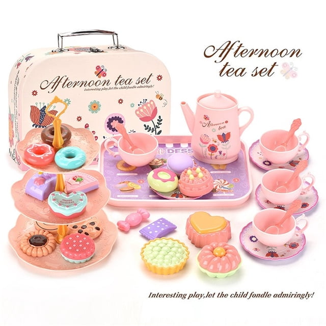Juguete Juego de Té para Niñas, Juego de Té para Niños, Juego de Té de Princesas, Juego de Té de Hojalata para Niños, Tazas, Tetera, Pasteles de Plástico AMMAO TOY230209-1486toy