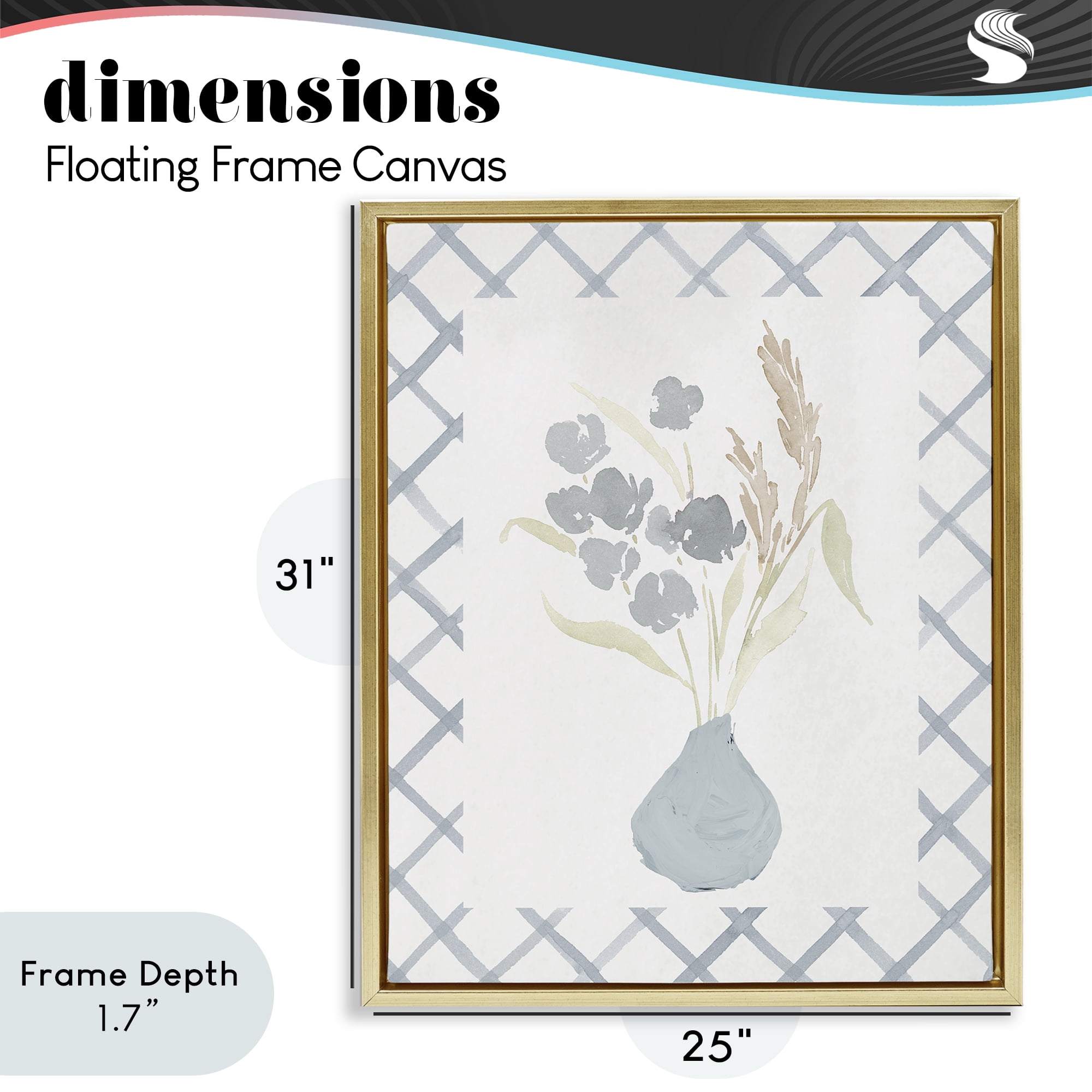 Stupell Industries Muted Blue Anna Bouquet Gold Framed Floater Canvas Wall Art, design by Lucille Price