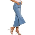 thumbnail image 4 of Falda midi casual de mujer de mezclilla desgastada con cola de pez, cintura alta, dobladillo sin terminar y bolsillos, talla M, azul claro, 4 of 5