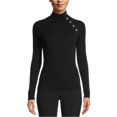 thumbnail image 1 of Anne Klein Women's Button-Detail Ribbed Pullover Sweater Black Sz S, 1 of 1