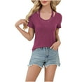thumbnail image 1 of WRKEKC Hauts d'Été pour Femmes Automne Manches Courtes Col Rond Décontracté Haut avec Insert en Dentelle au Style Moderne, 1 of 9