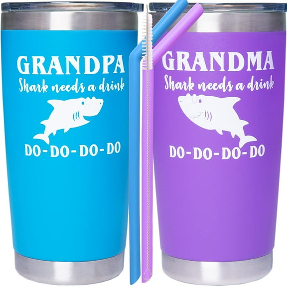 DORADREAMDEKO Blue & Purple Grandpa and Grandma Shark Coffee Mug Tumbler - Perfect Christmas Gift!