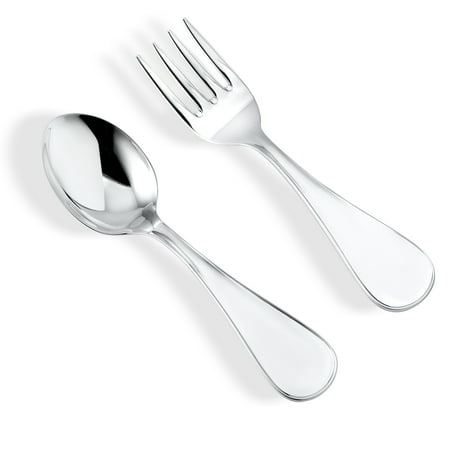 Sterling Silver Baby Spoon and Fork Set Wide Keepsake Engraveable Plain