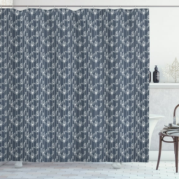 Ambesonne Floral Shower Curtain, Japanese Striped Graphic, 69"Wx70"L, Charcoal Grey Dark Blue