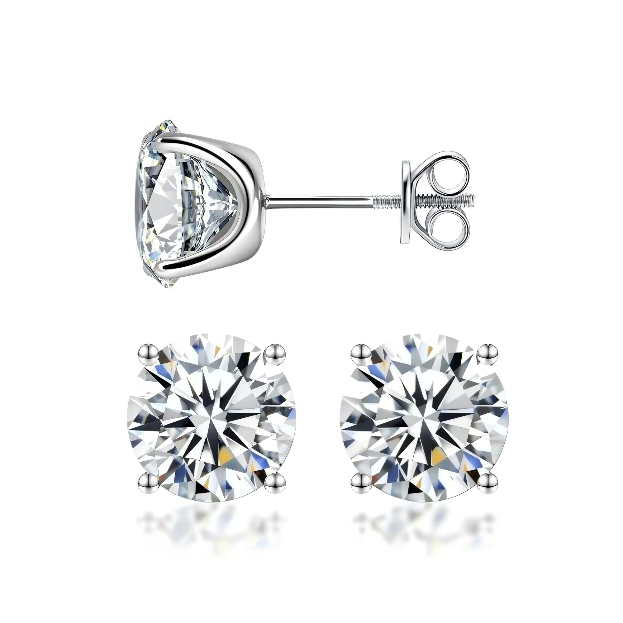 AEHIO® Moissanite Stud Earrings, 0.3ct-3.00ct DF Color Brilliant Round Cut Lab Created Diamond Earrings 18K White Gold Plated Silver Screw Backs for Women Men