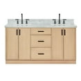 thumbnail image 2 of Ariel Kelly 67 Inch Double Rectangular Sink Bathroom Vanity With Italian Carrara Marble Countertop 1.5 Inch Edge In Oak, 2 of 12