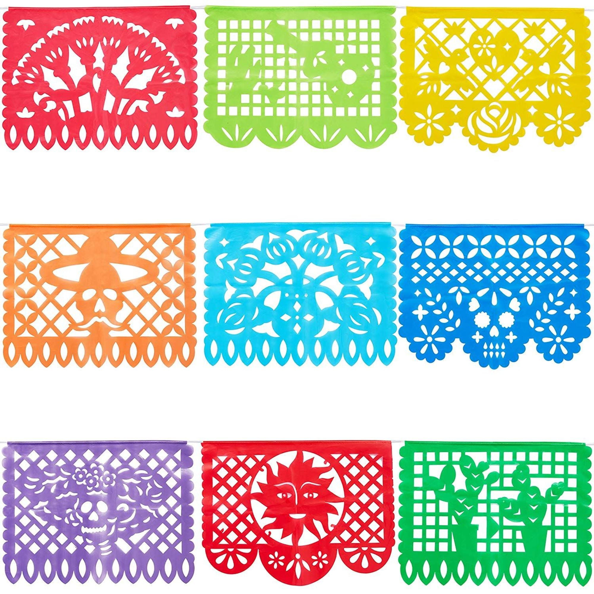 2 Packs Mexican Papel Picado Banners Plastic Mexican Fiesta Hanging