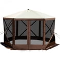 thumbnail image 6 of 10x10 FT 6 Sided Waterproof Camping Gazebo Tent Pop up Screen Shelter with Mesh Windows Carry Bag Ground Stakes for 8 Person Brown Beige, 6 of 8
