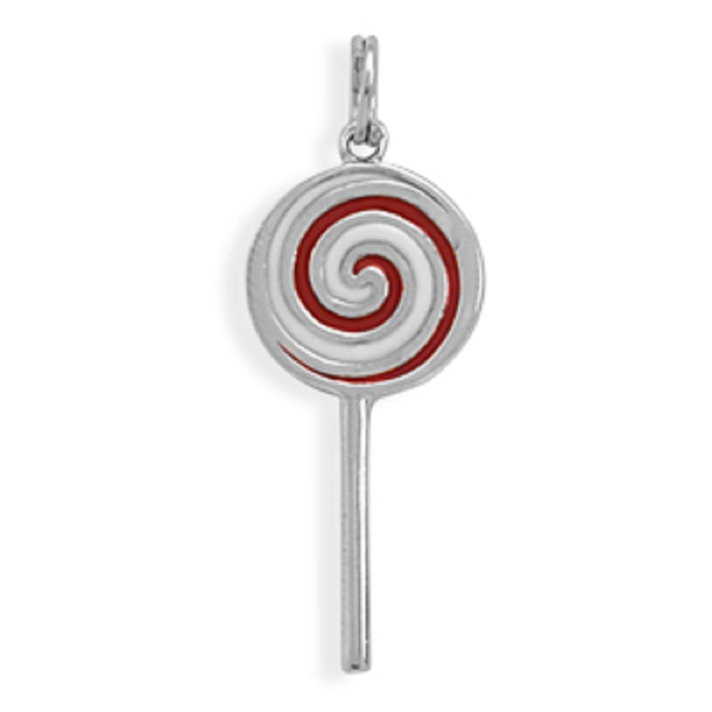 Sterling Silver Womens 1mm Box Chain Enameled Red White Candy Cane Pendant Necklace