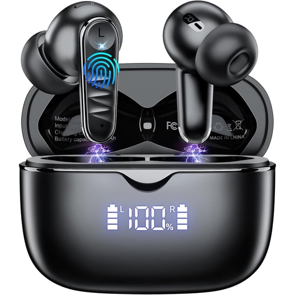 Wireless Earbuds, 2025 Bluetooth Headphones in-Ear Ear Buds HiFi Stereo with 4 ENC Noise Cancelling Mics, 40H Playtime Sport Ear Buds with Charging Case, IP7 Waterproof Earphones with LED Display