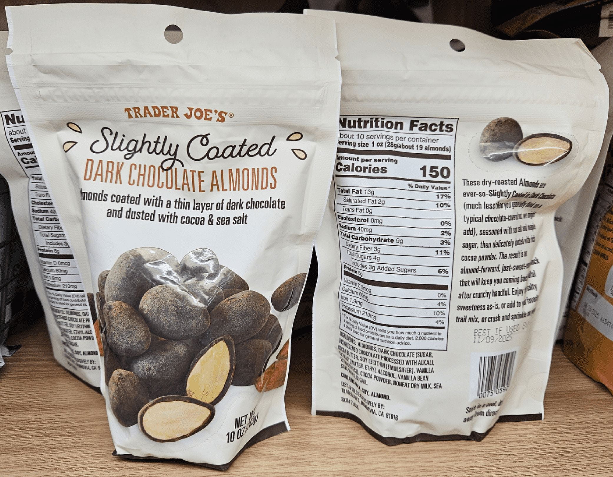 Trader Joe’s Slightly Coated Dark Chocolate Almonds 10oz 283g (2 Bags)