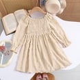 thumbnail image 6 of mgoYE 2t Girl Dress Easter Girls Long Sleeve Dress Dot Square Neck Smocked Spring Fall Dresses(Khaki,4-5 Years), 6 of 7