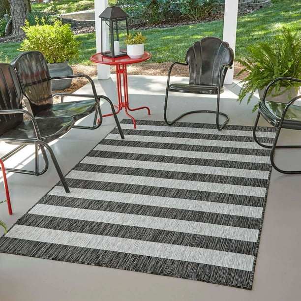 Unique Loom Outdoor Distressed Stripe Area Rug or Runner