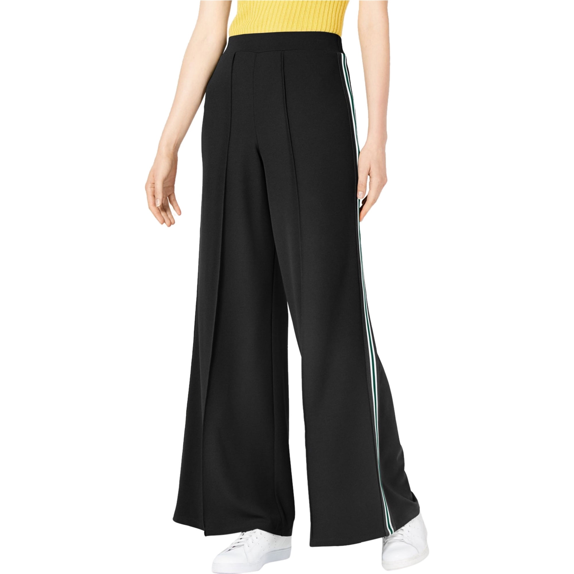 Project 28 Womens Pleated Front Casual Wide Leg Pants, Black, Medium