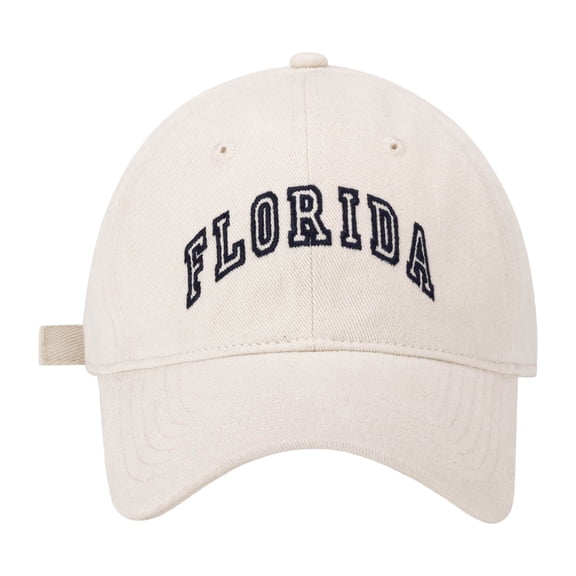 Ttongbb Hats Solid Color Dome Design Retro Florida Arch Embroidery Washed Twill Couple's Cap Travel Daily Hiking Dad Hat