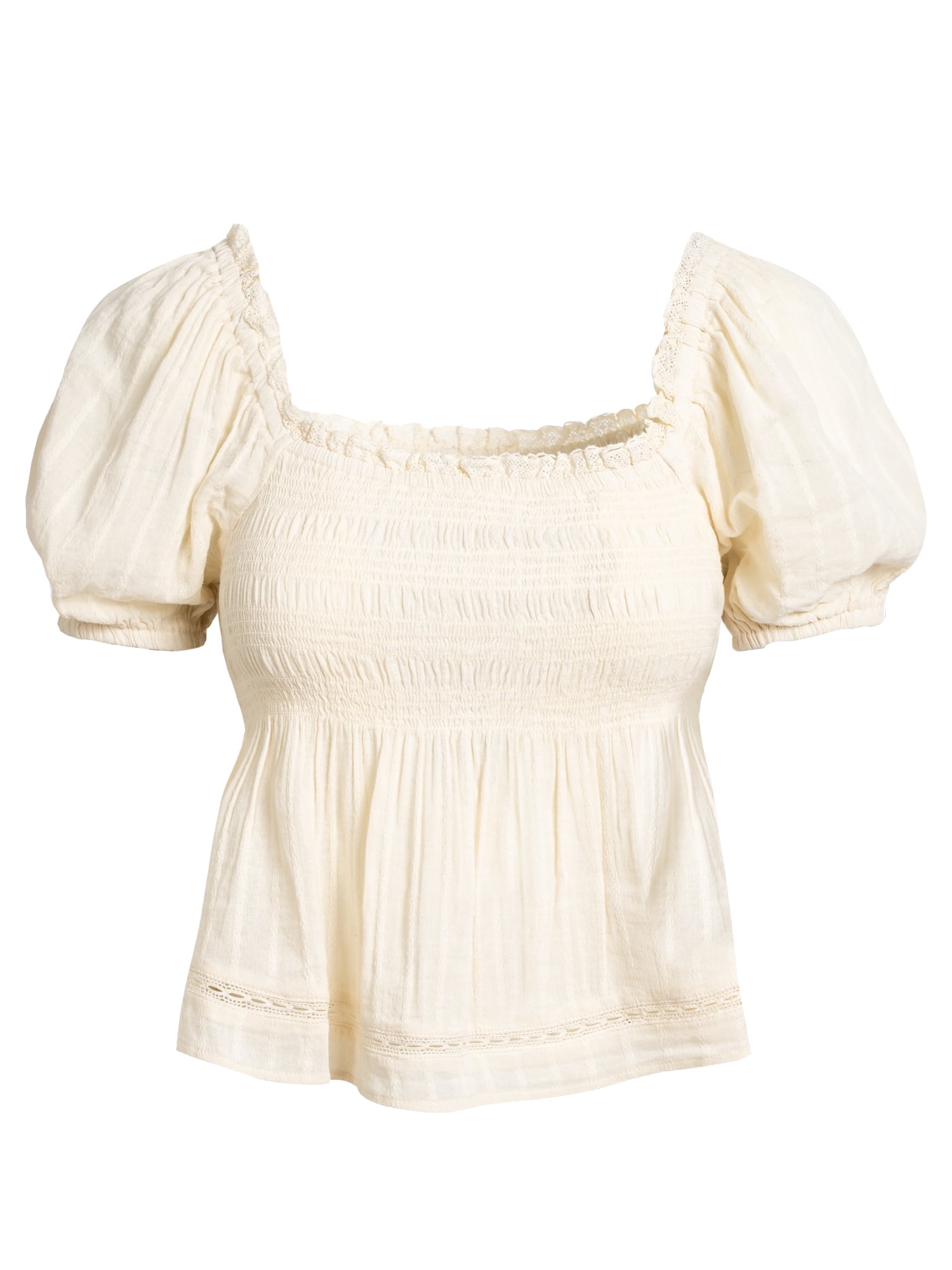Jessica Simpson Women's and Women's Plus Waverly Cotton Smocked Blouse, Sizes XS-4X