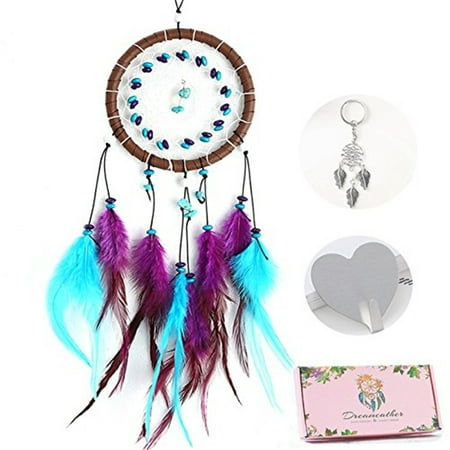 Hanging Crystal Garden Ornaments eZAKKA Dream Catchers Handmade Feather Dreamcatchers Net Wall Hanging Decoration Ornament for Home Garden Wedding Party Car Kids Bed Room (Purple) ()