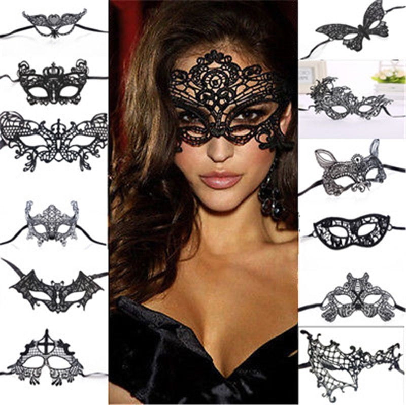 Black Cotton Lace Venetian Masquerade Eye Mask Fancy Dress Costume Accessory 