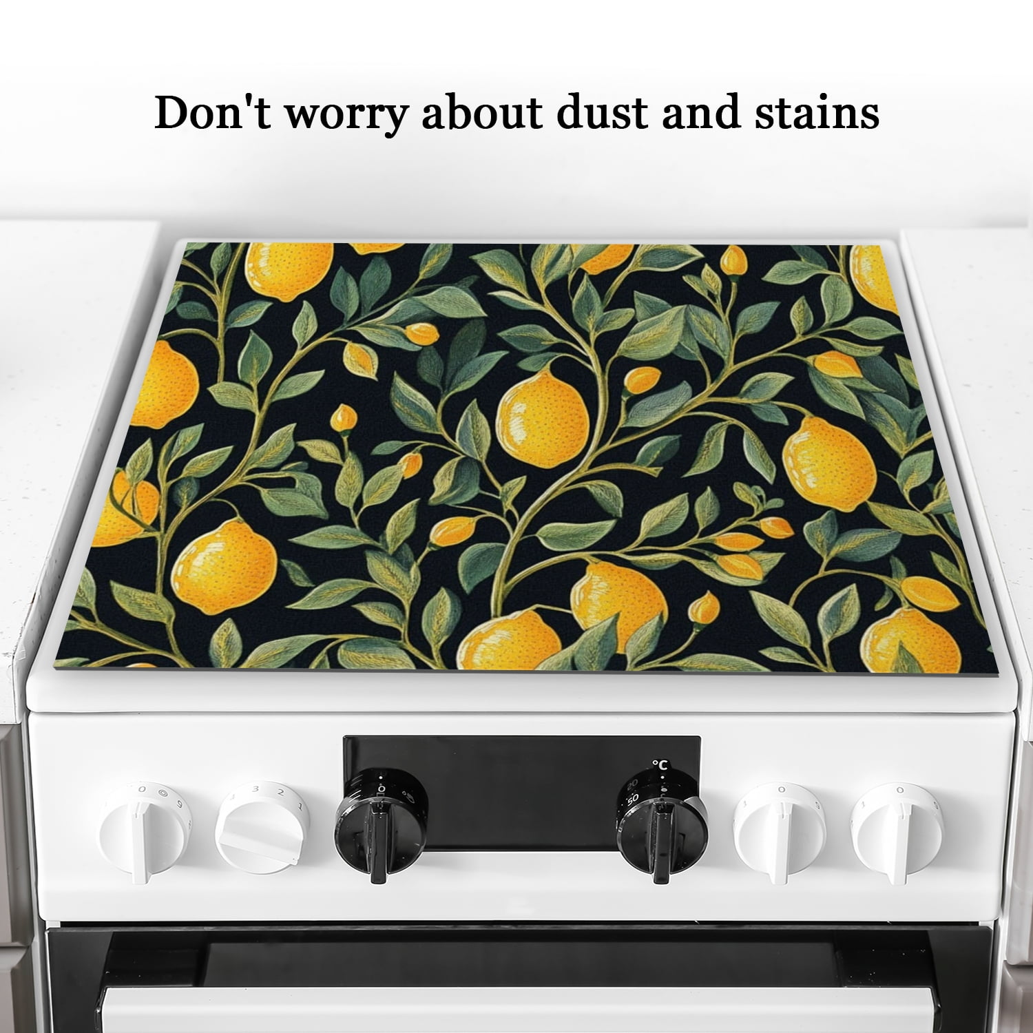 Cover for Stove Top Electric Flat Top, Retro Lemon on Dark Canvas, Electric Stovetop Cover, Glass Induction Cooktop Protector mat, Non-slip Foldable Decoration pad for Kitchen RV (28×20 Inch)