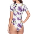 thumbnail image 4 of Daiia Orchids Flowers print Women's Crew Neck Short Sleeve Bodysuit Fashion Tops Fit Casual Basic Extender Bodysuit-XX-Large, 4 of 9