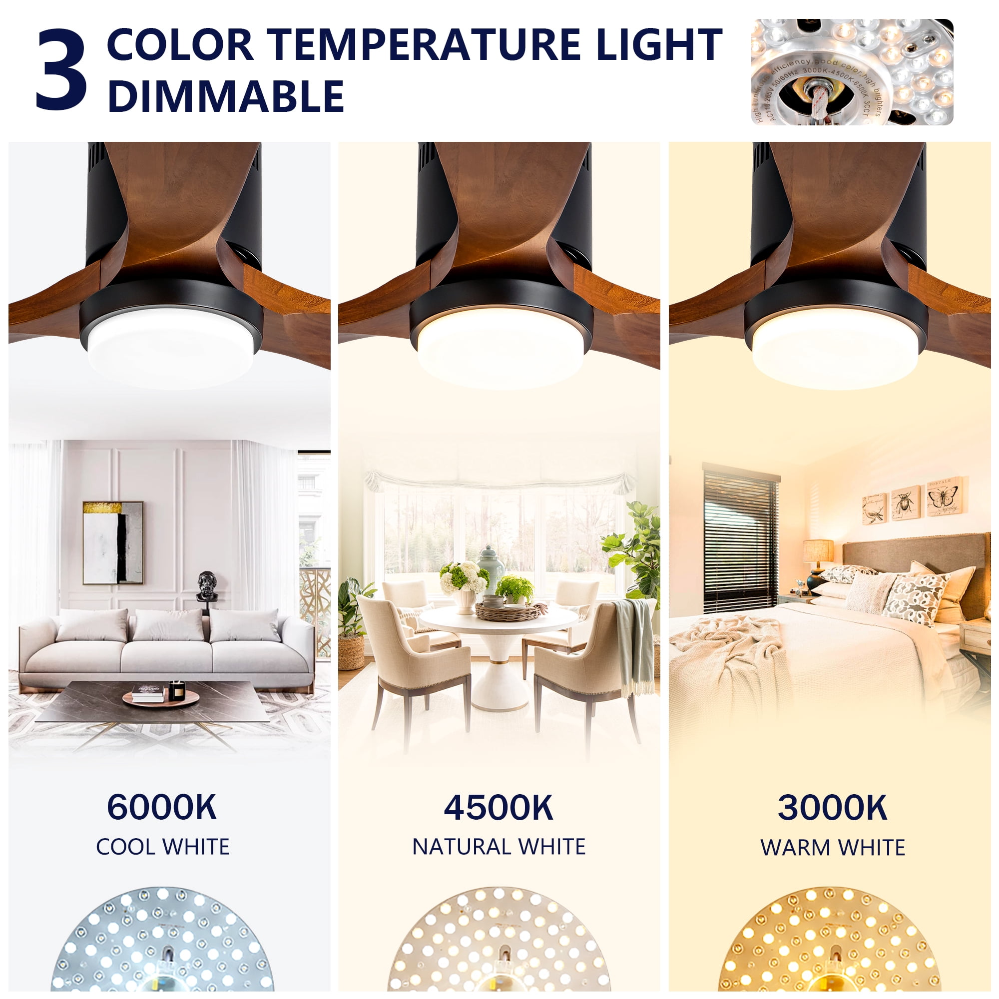 Ceiling Fan with Lights, 52 Inch Flush Mount Remote Control Wood Blades Ceiling Fan for Bedroom Farmhouse Indoor, Black