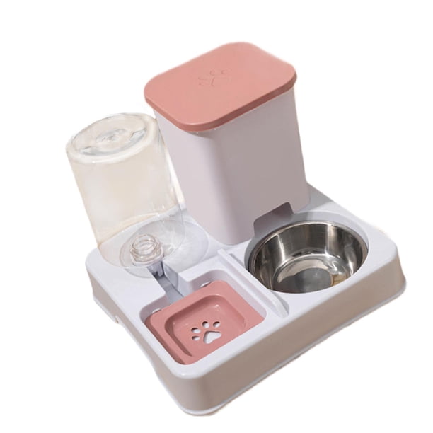 Comedero automático para mascotas, comedero y bebedero, comedero desmontable 2 en 1. rosa blanco