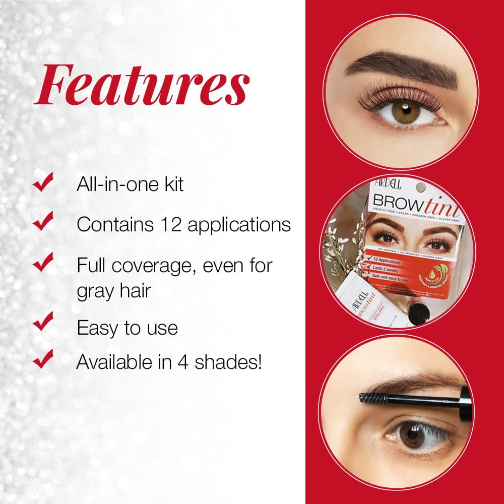 Ardell Eyebrow Tint Kit, Semi-Permanent Eyebrow Dye with Natural Extracts, Soft Black