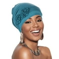 thumbnail image 2 of Floral Pleated Turban Headwrap Bohemian Ethnic Hair Cover Cap with Flowers, 2 of 5