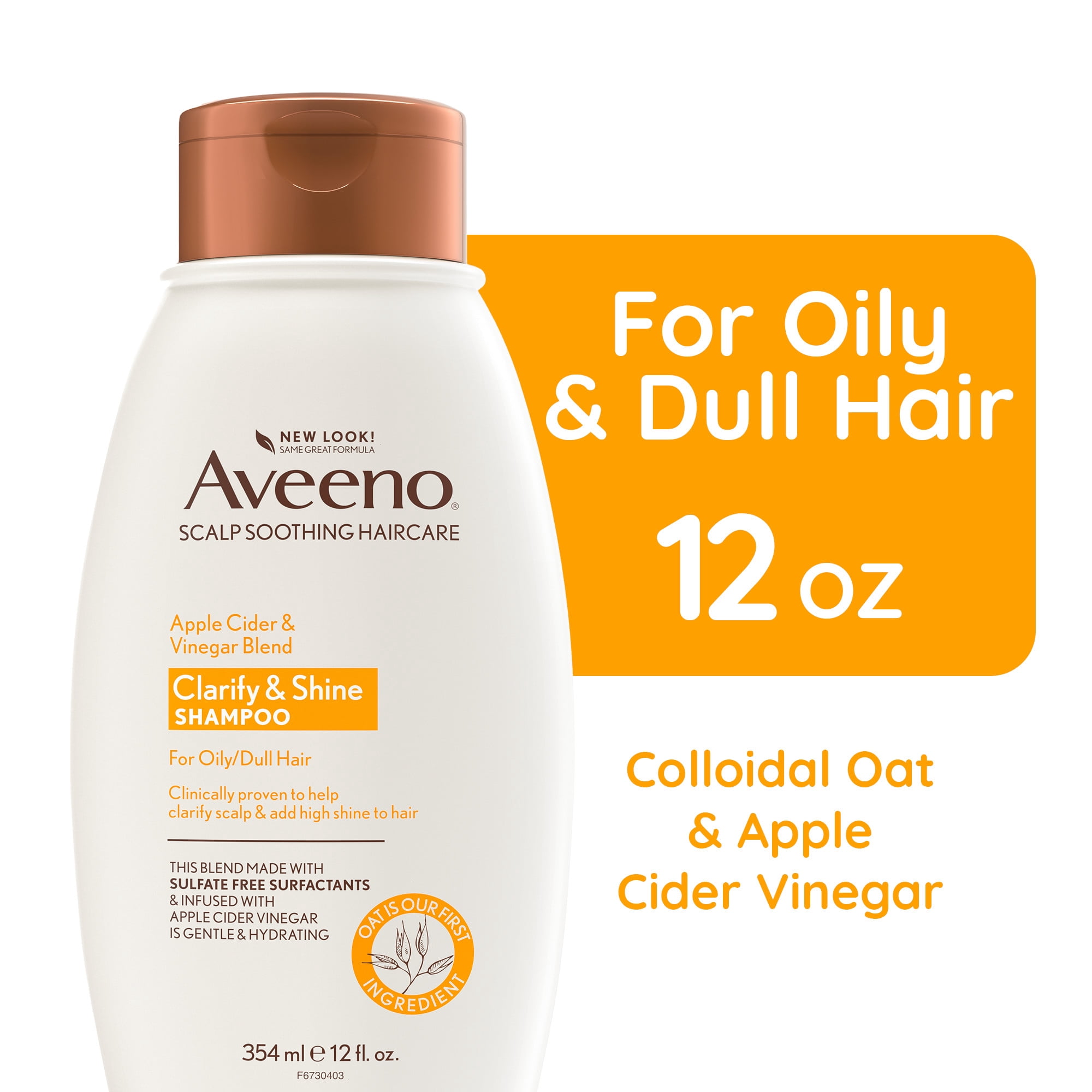(4 pack) Aveeno Apple Cider Vinegar Blend Shampoo For Clarify and Shine, 12 OZ