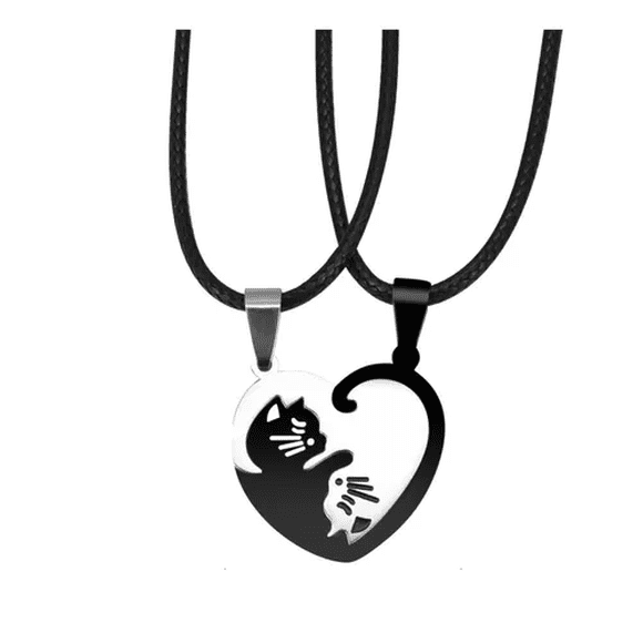 Collares De Pareja Yin Yang Gatos Acero Inoxidable Negro Malubero Malu1729