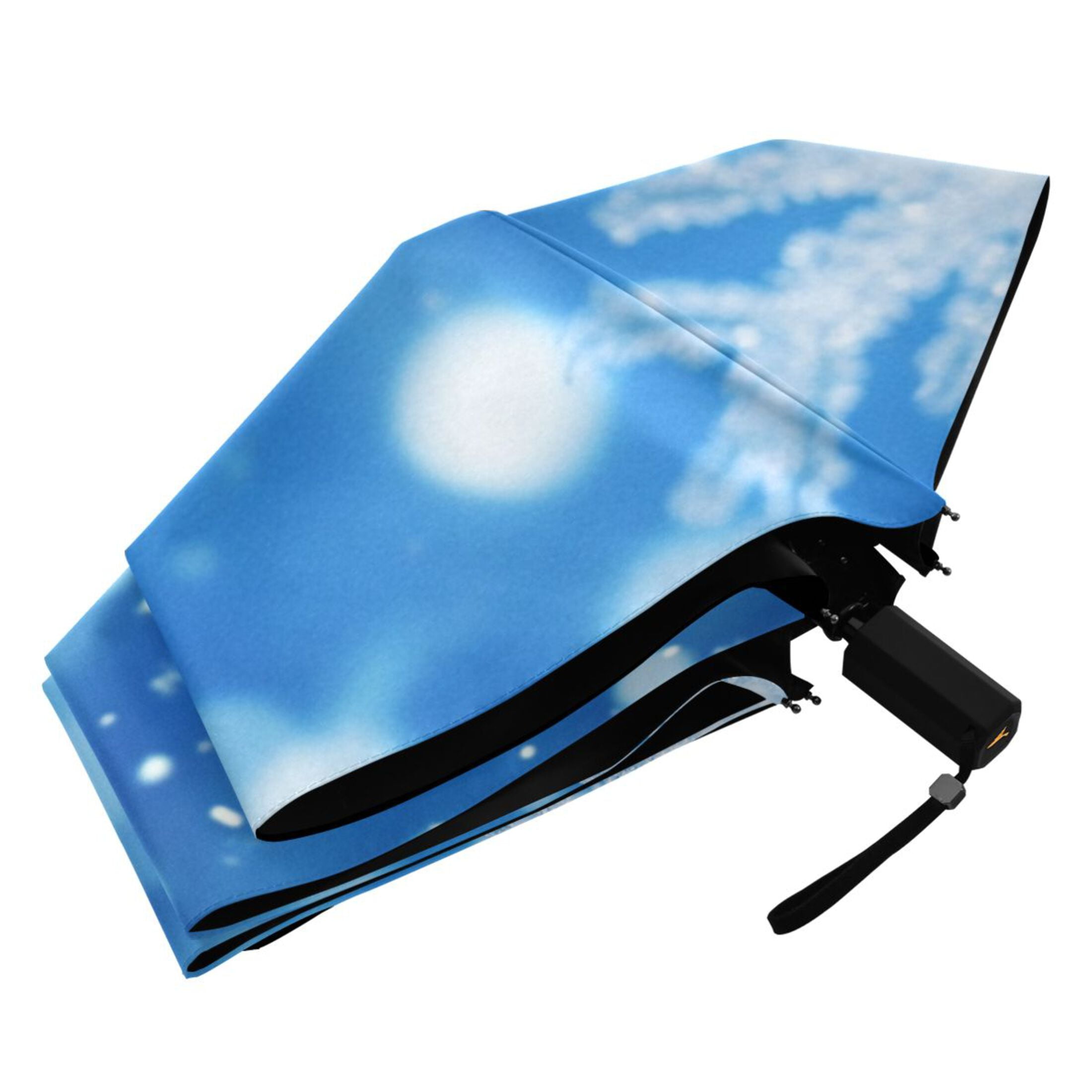 Blue Snowflakes All Weather Umbrella Triple Folding Parasol 6 Ribs UV Protection Portable