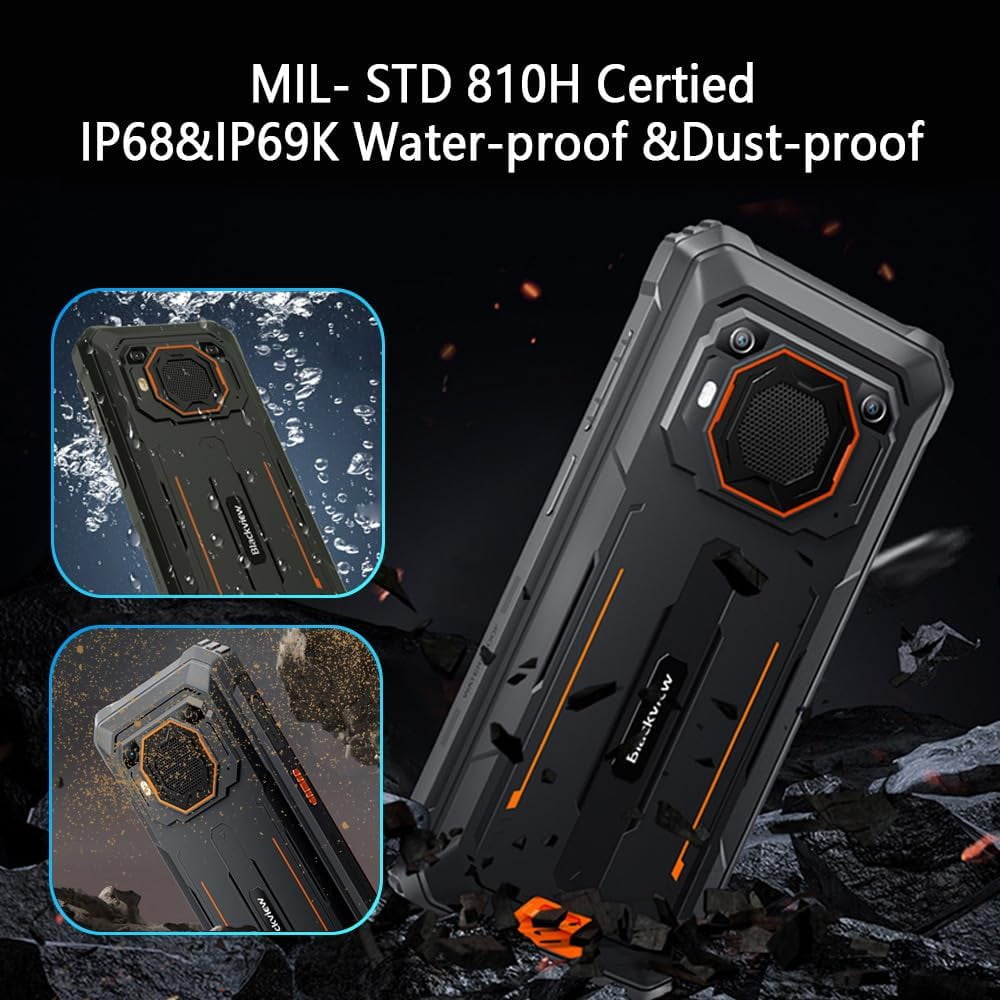 Blackview BV6200 Plus Unlocked Rugged Smartphone Android 15, 24GB RAM+256GB/2TB Rugged Phone, 98dB 3W Speaker,11000mAh,16MP AI Camera, 6.56'' 90Hz Display, IP68/69K Waterproof Smartphone,NFC/GPS,Blac
