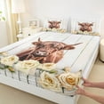 thumbnail image 3 of Feelyou 3D Brown Cow Queen Sheet Sets for Teen, Romantic Yellow Rose Flat Sheet, Rustic Lodge Cabin Queen Fitted Sheet, Ultra Soft Bedroom Decor, 4 Pieces, 3 of 7