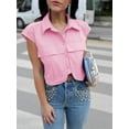 thumbnail image 2 of Women Button Down Shirts Cap Sleeve Crop Tops Blouse, 2 of 6
