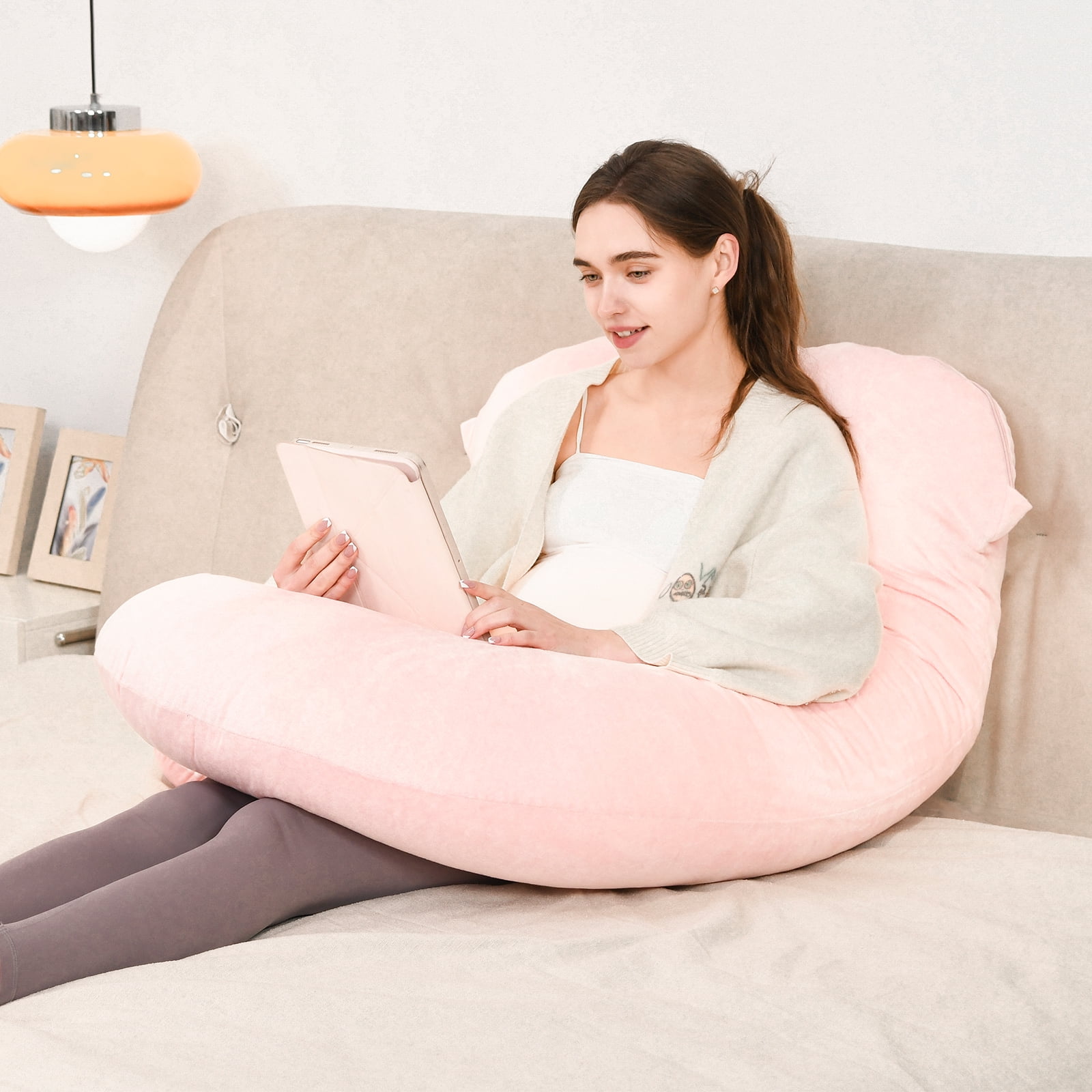 Maternity Pillow for Pregnant Women,57 Inch U-Shape Pregnancy Pillows for Side Sleeping,Relieves Back Pain, Leg & Belly Support, Comfort for Sleeping - Removable Velvet Cover (Blue)